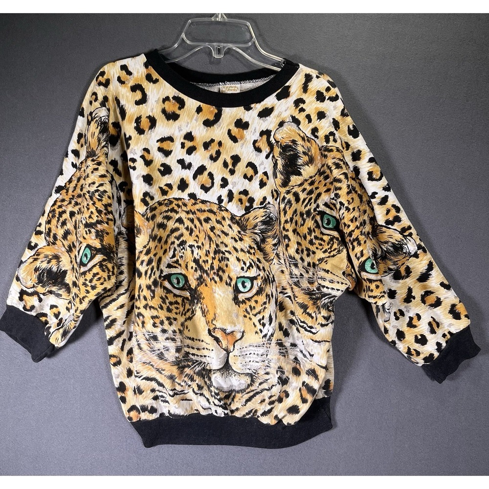 Womens M Vintage 80s Leopard Print New York Knit Works Shirt Made In USA